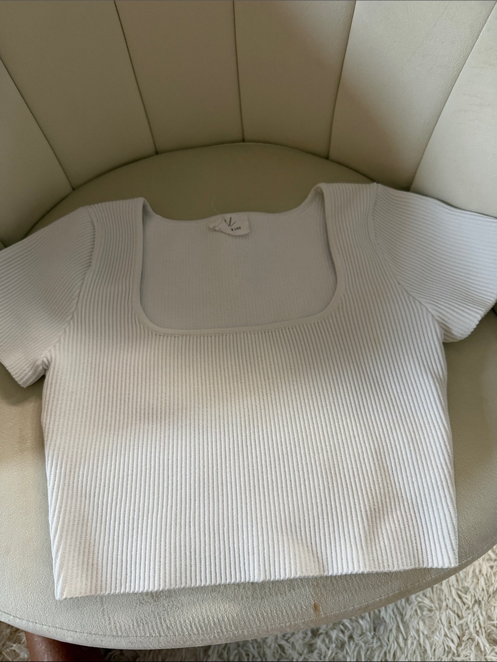 Square Neck Ribbed Crop Top in Cream